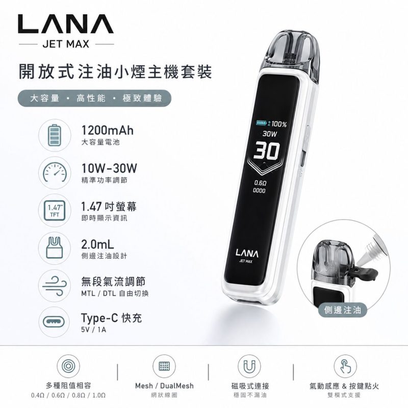 LANA註油式套裝主機 5-30W穩定輸出 電子煙